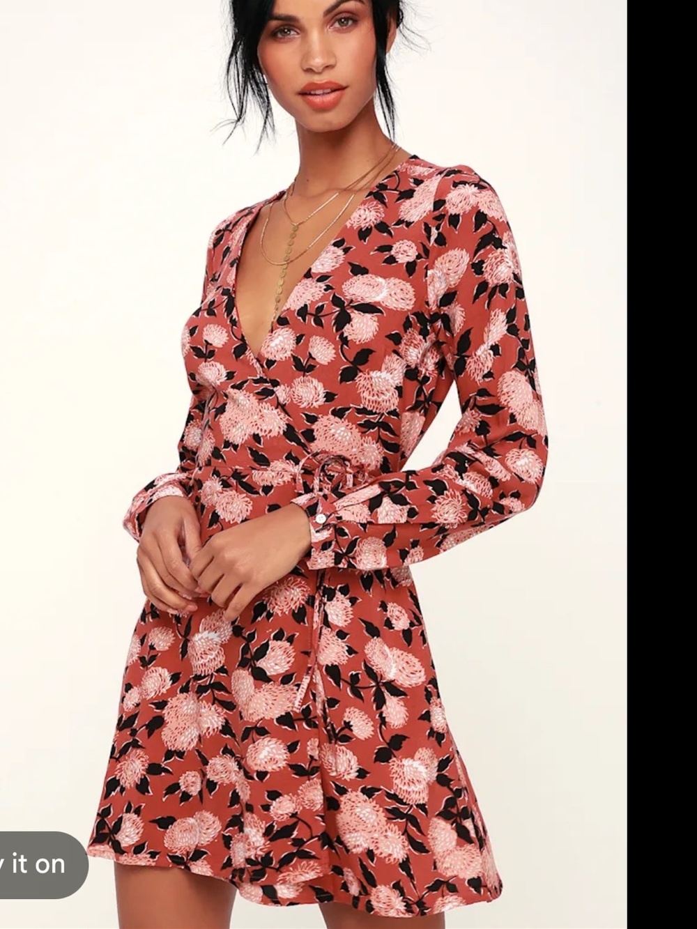 Obey Darcey wrap mini dress in a rusty rose floral print